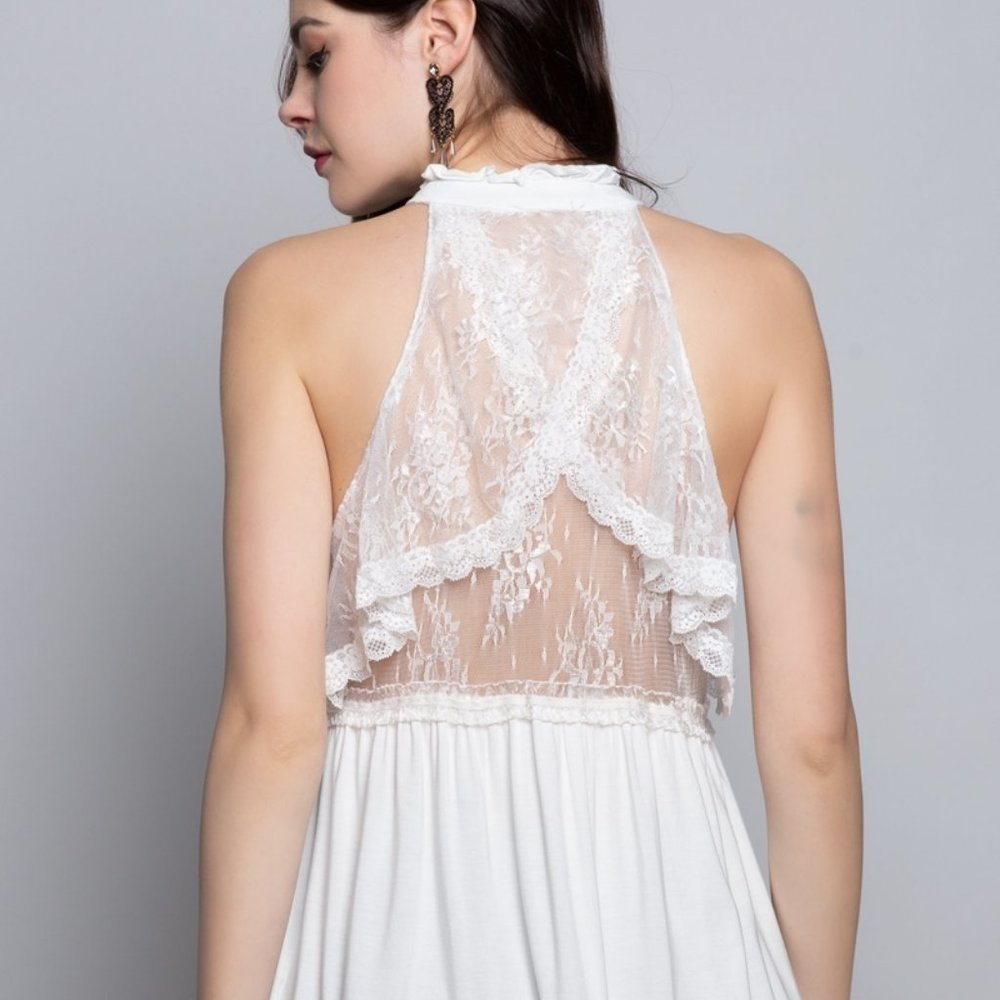 POL Front Button Closure Ruffle Detail Halter - Picture 2 of 12